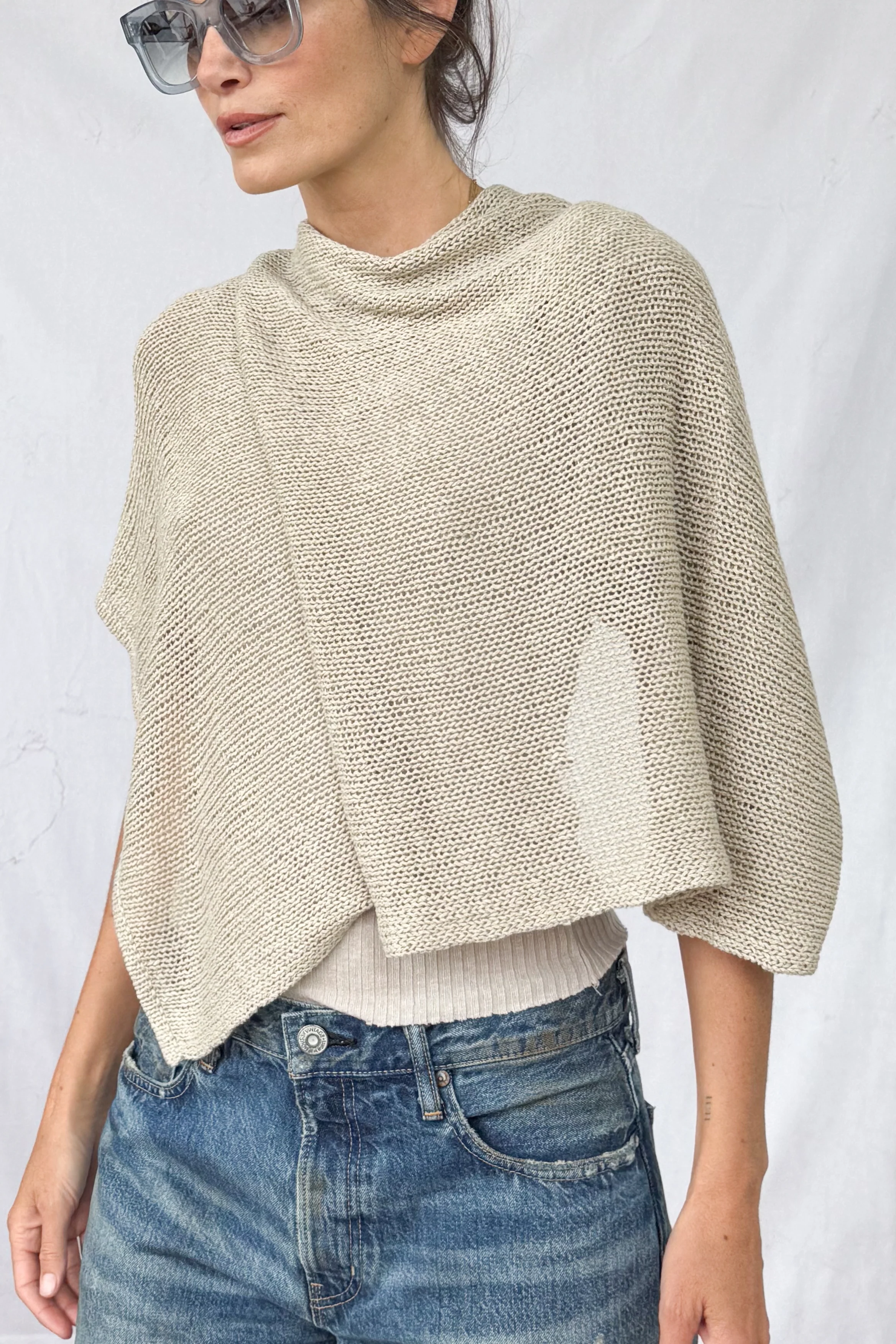 Linen Open Knit Poncho - Image 10