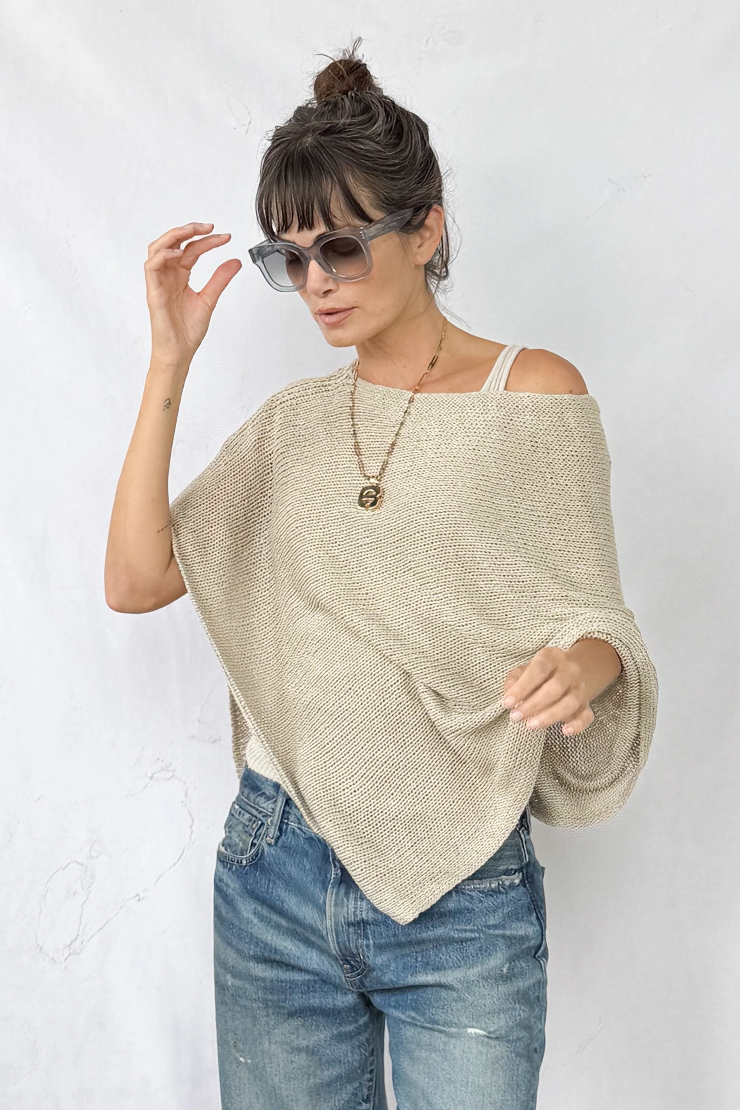 Linen Open Knit Poncho - Image 3