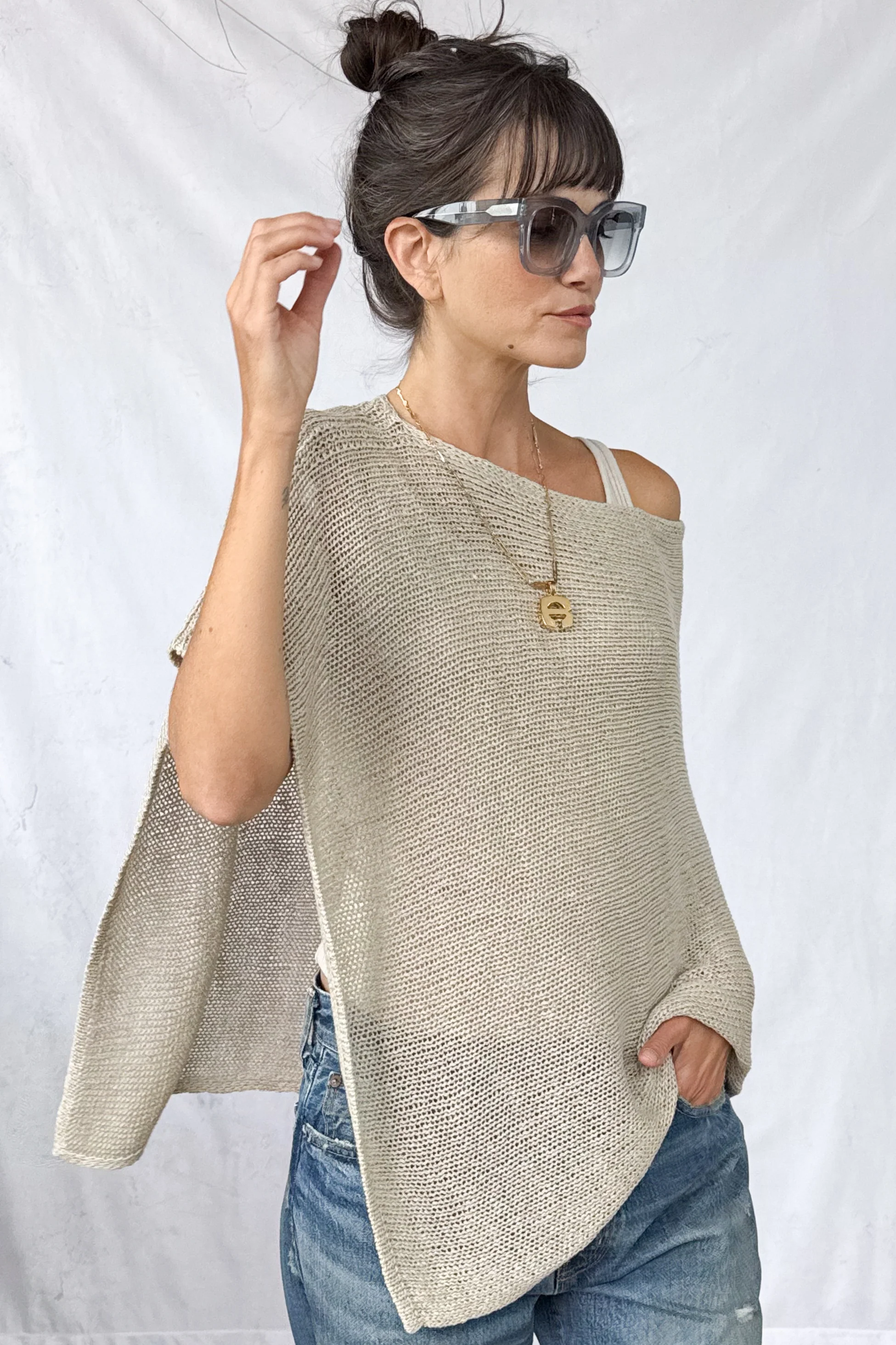 Linen Open Knit Poncho - Image 5