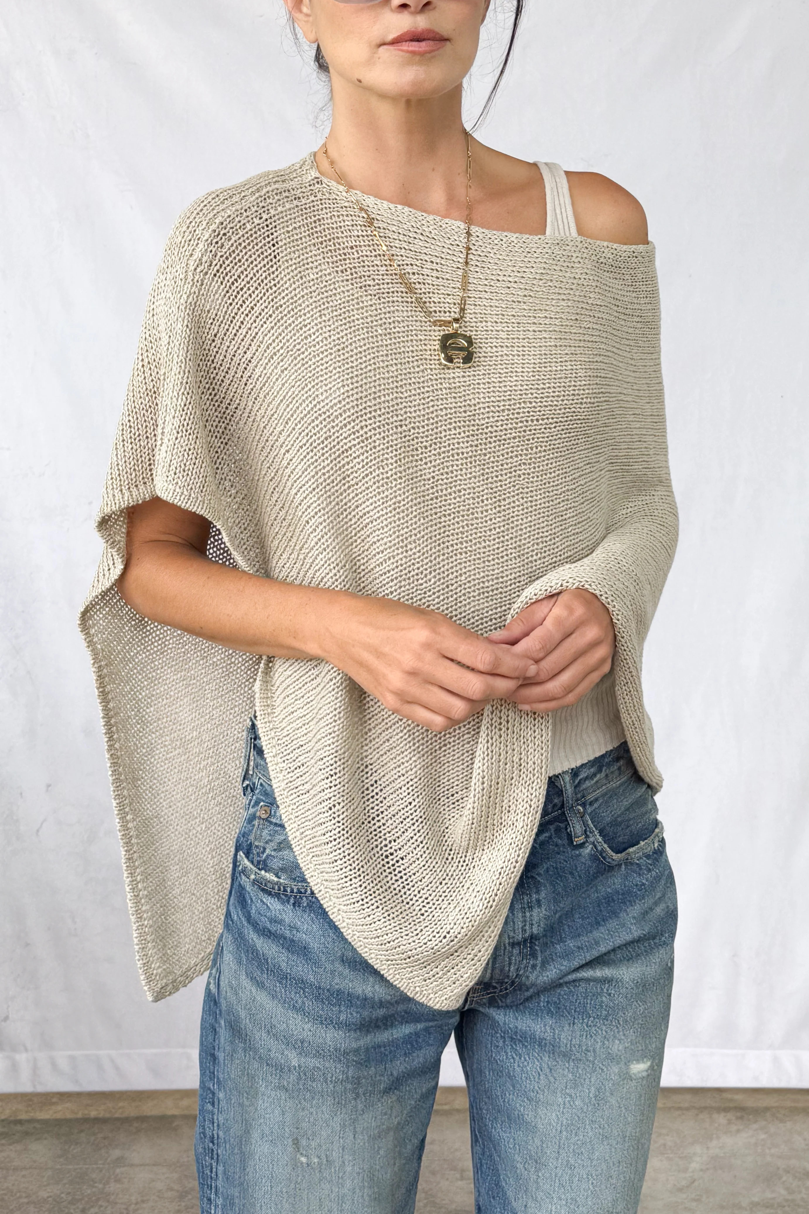 Linen Open Knit Poncho - Image 6