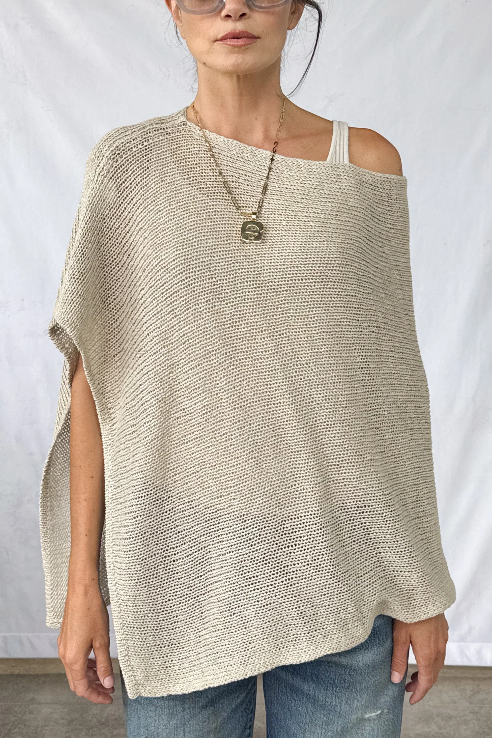 Linen Open Knit Poncho - Image 7