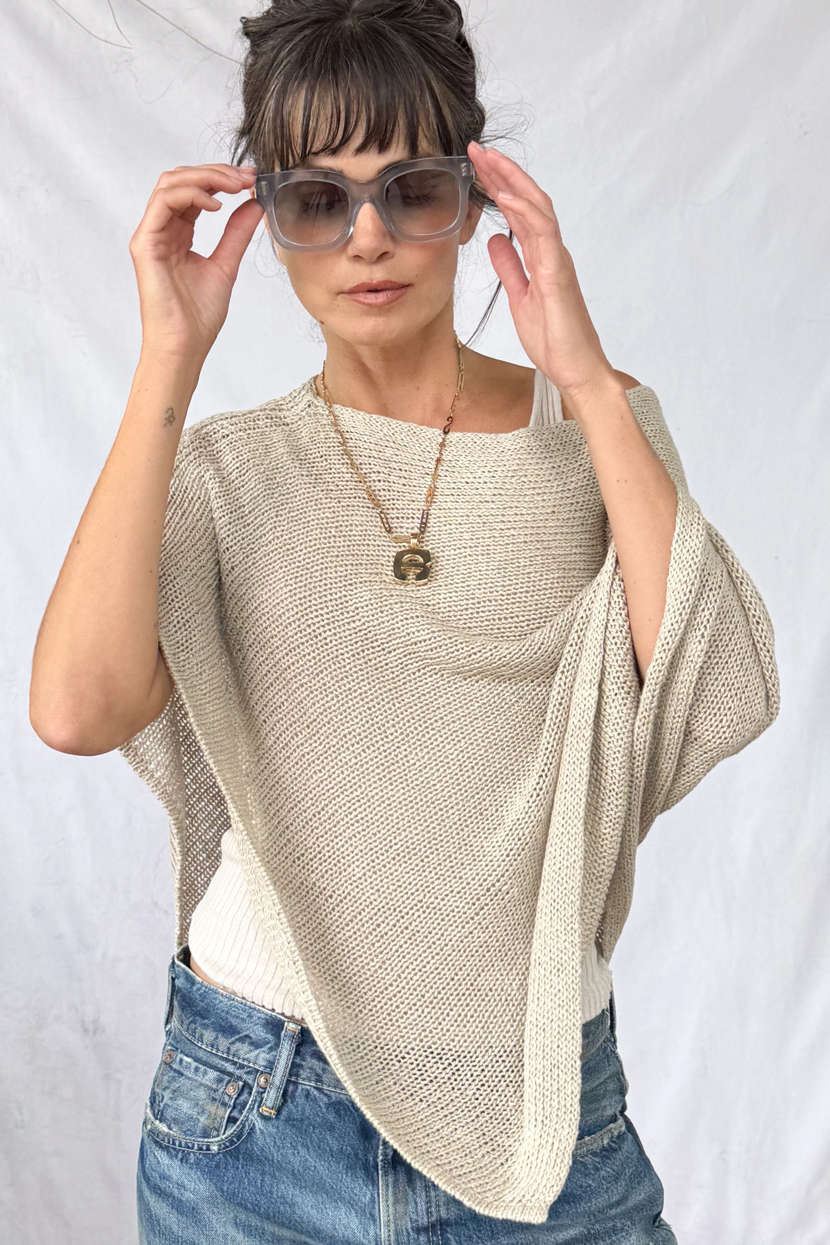 Linen Open Knit Poncho - Image 8