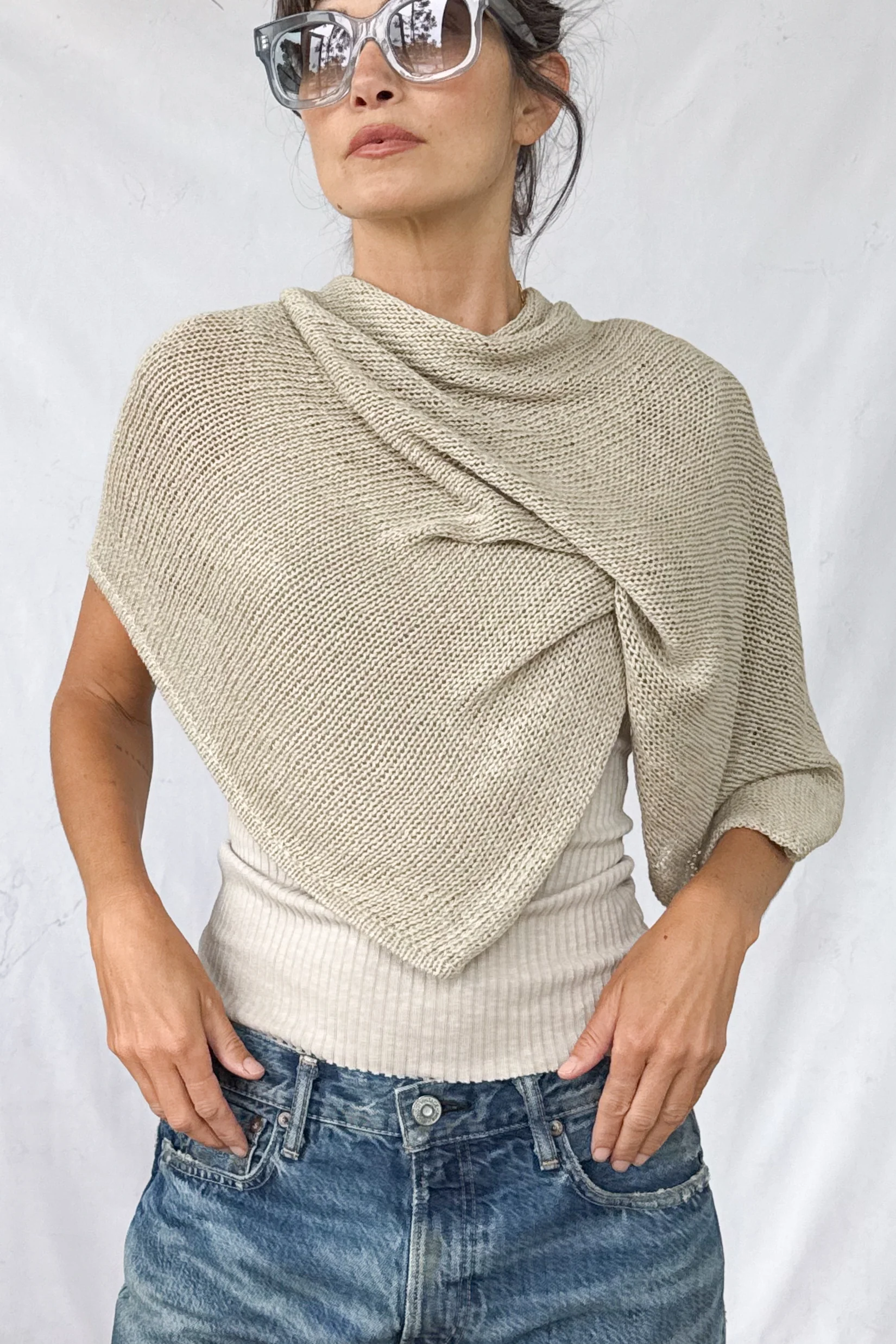 Linen Open Knit Poncho - Image 9