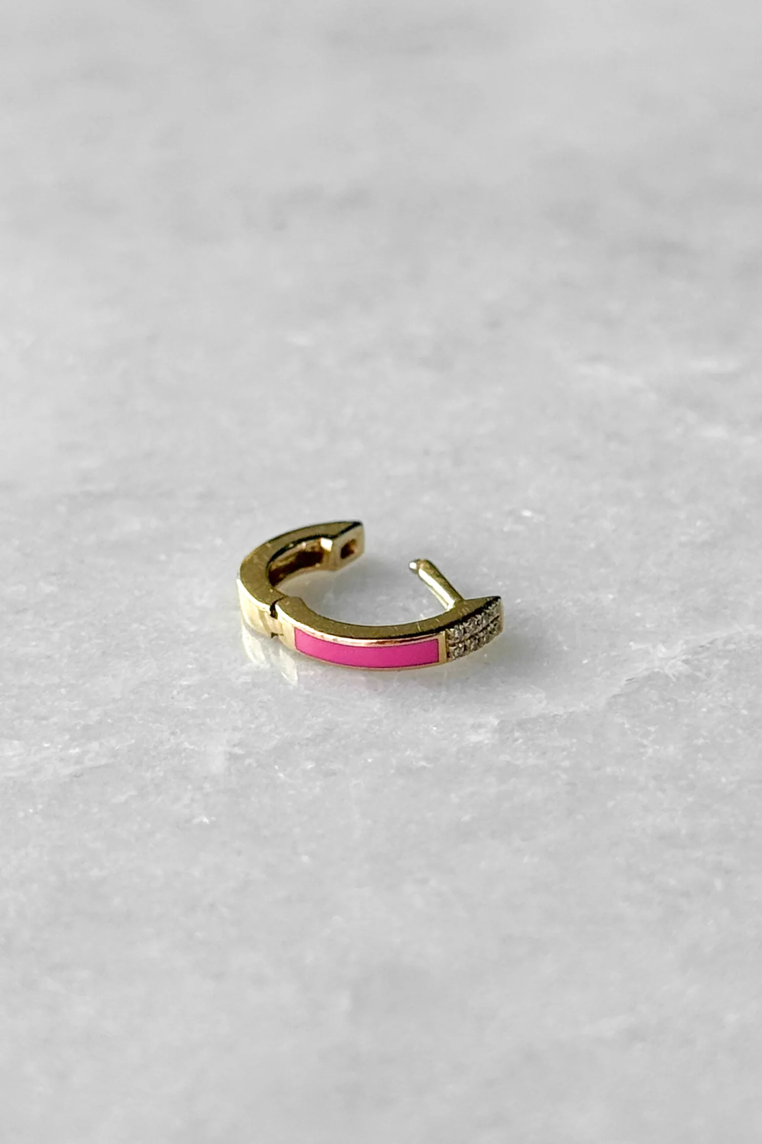 Pink Enamel Diamond Huggie Hoop Earring - Image 3