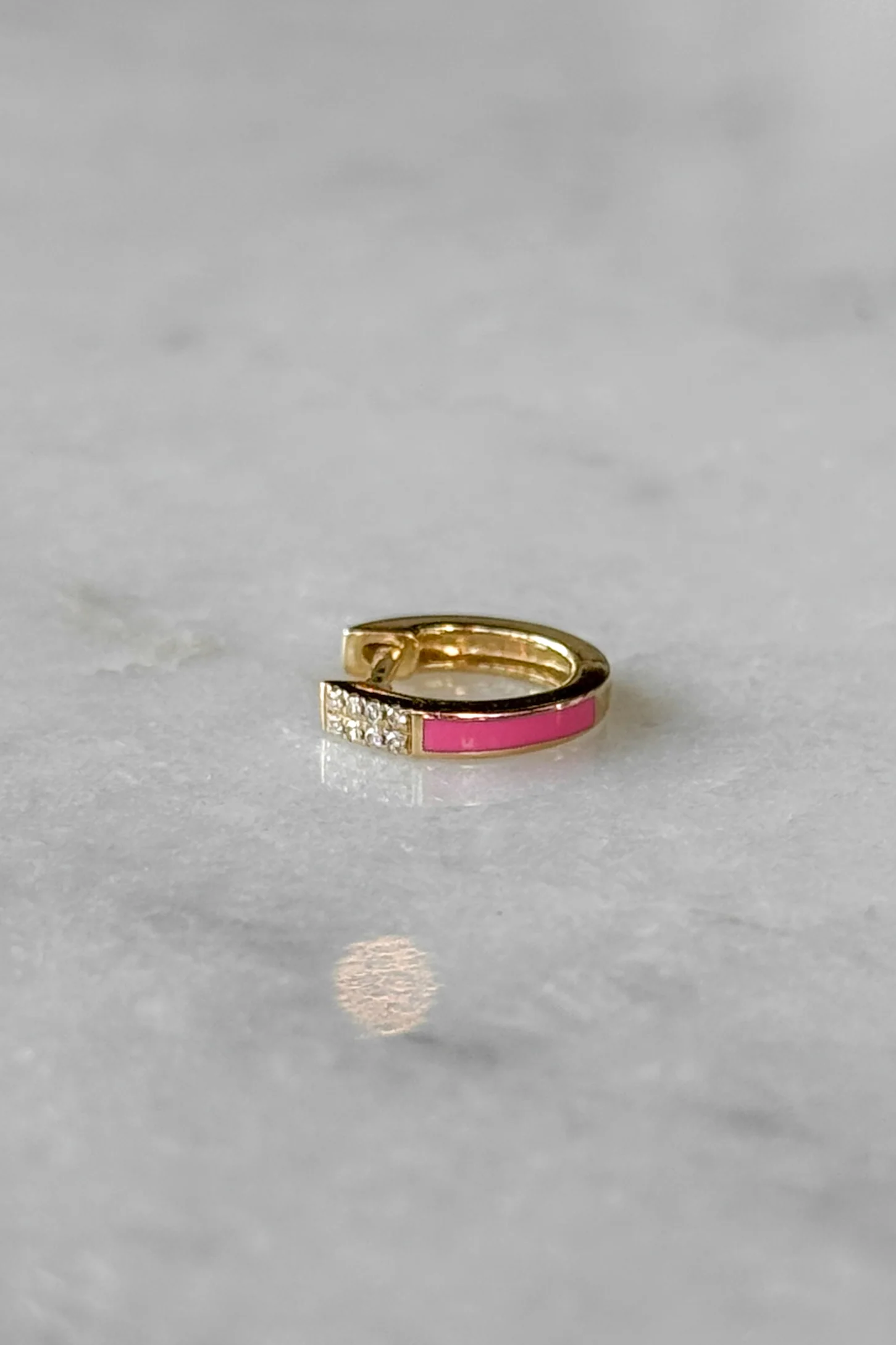 Pink Enamel Diamond Huggie Hoop Earring - Image 4
