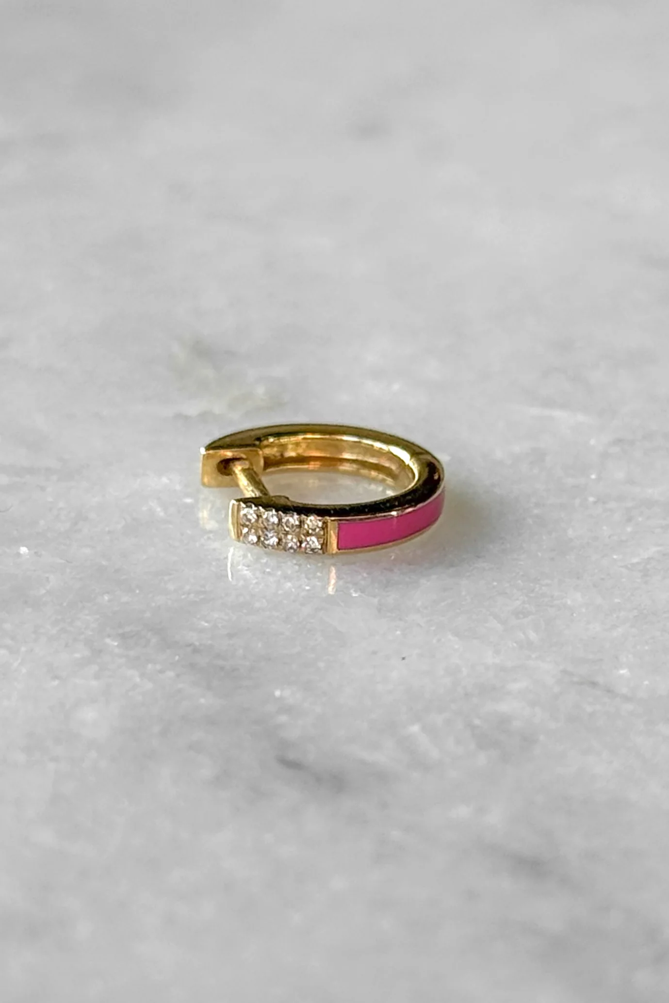 Pink Enamel Diamond Huggie Hoop Earring - Image 5
