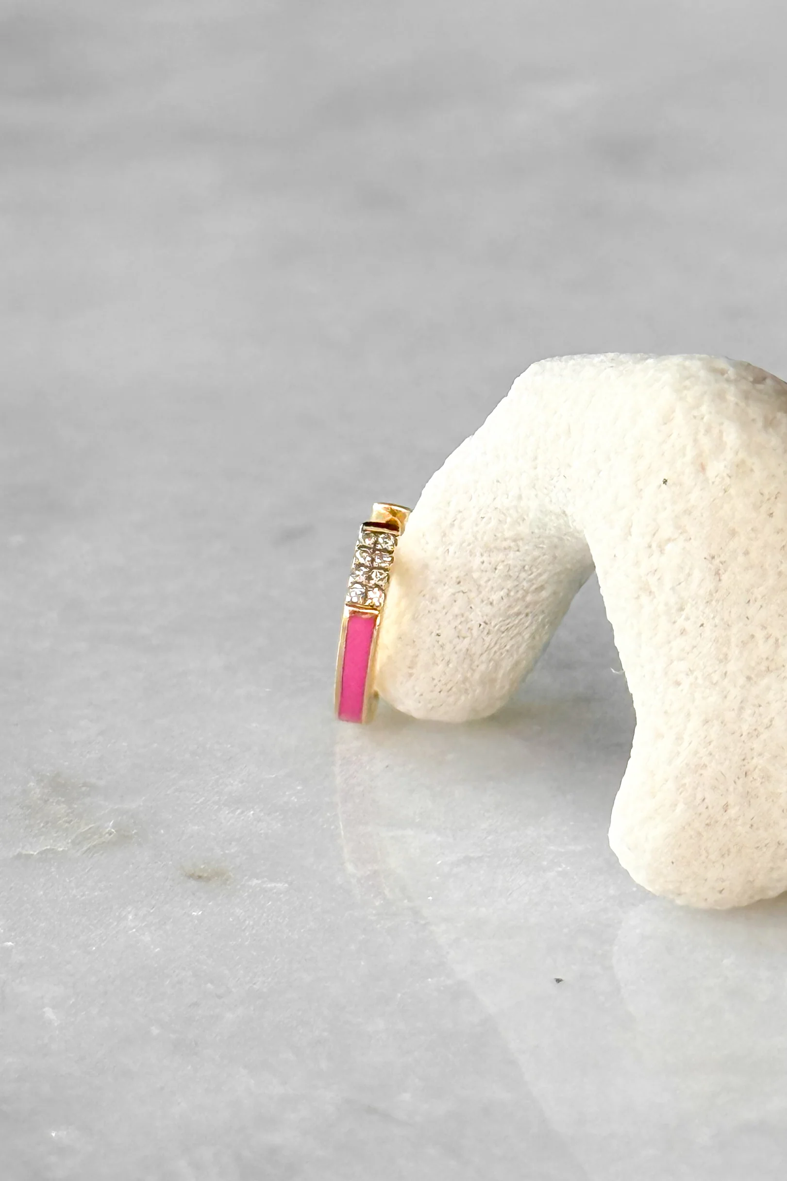 Pink Enamel Diamond Huggie Hoop Earring - Image 6
