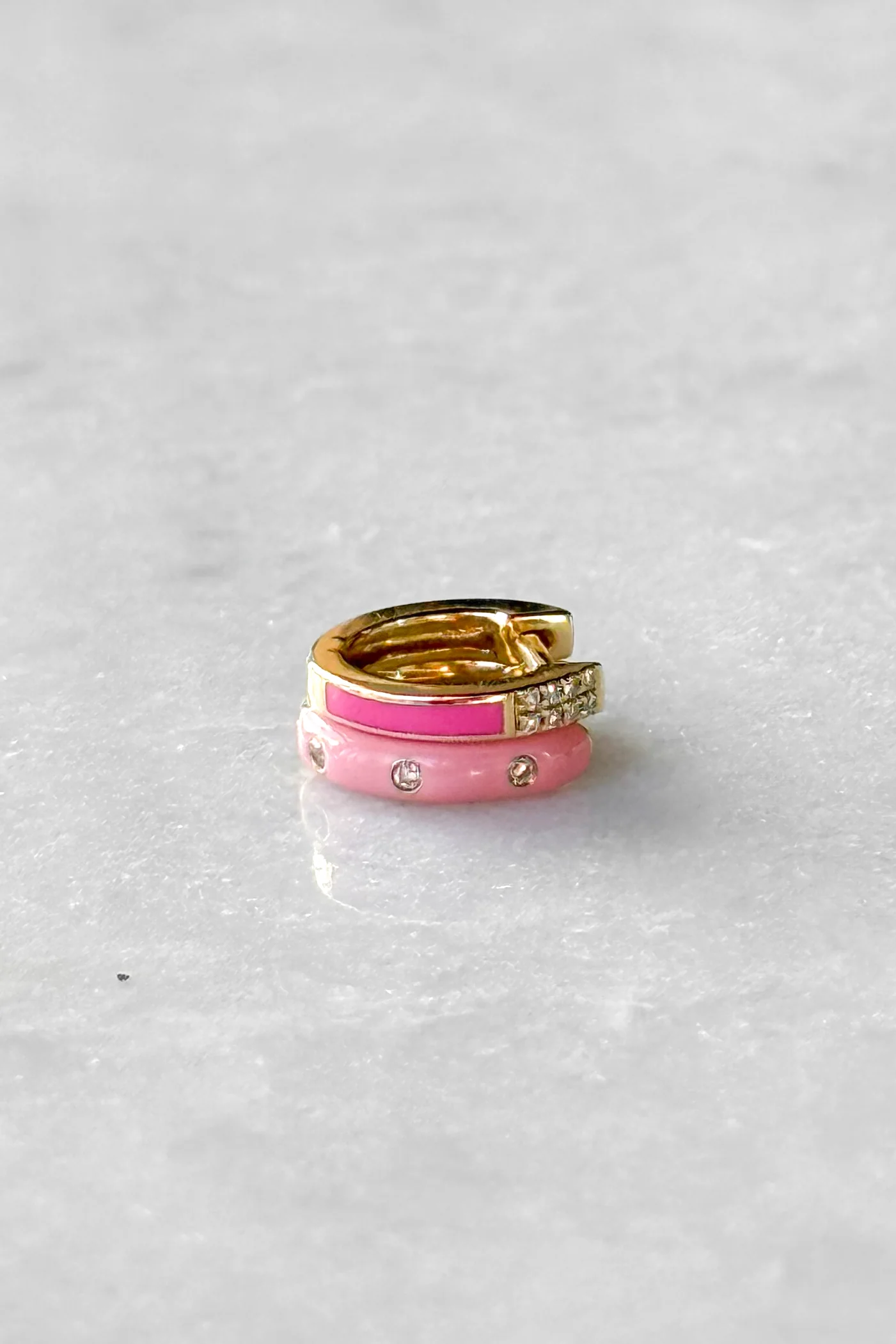Pink Enamel Diamond Huggie Hoop Earring - Image 7