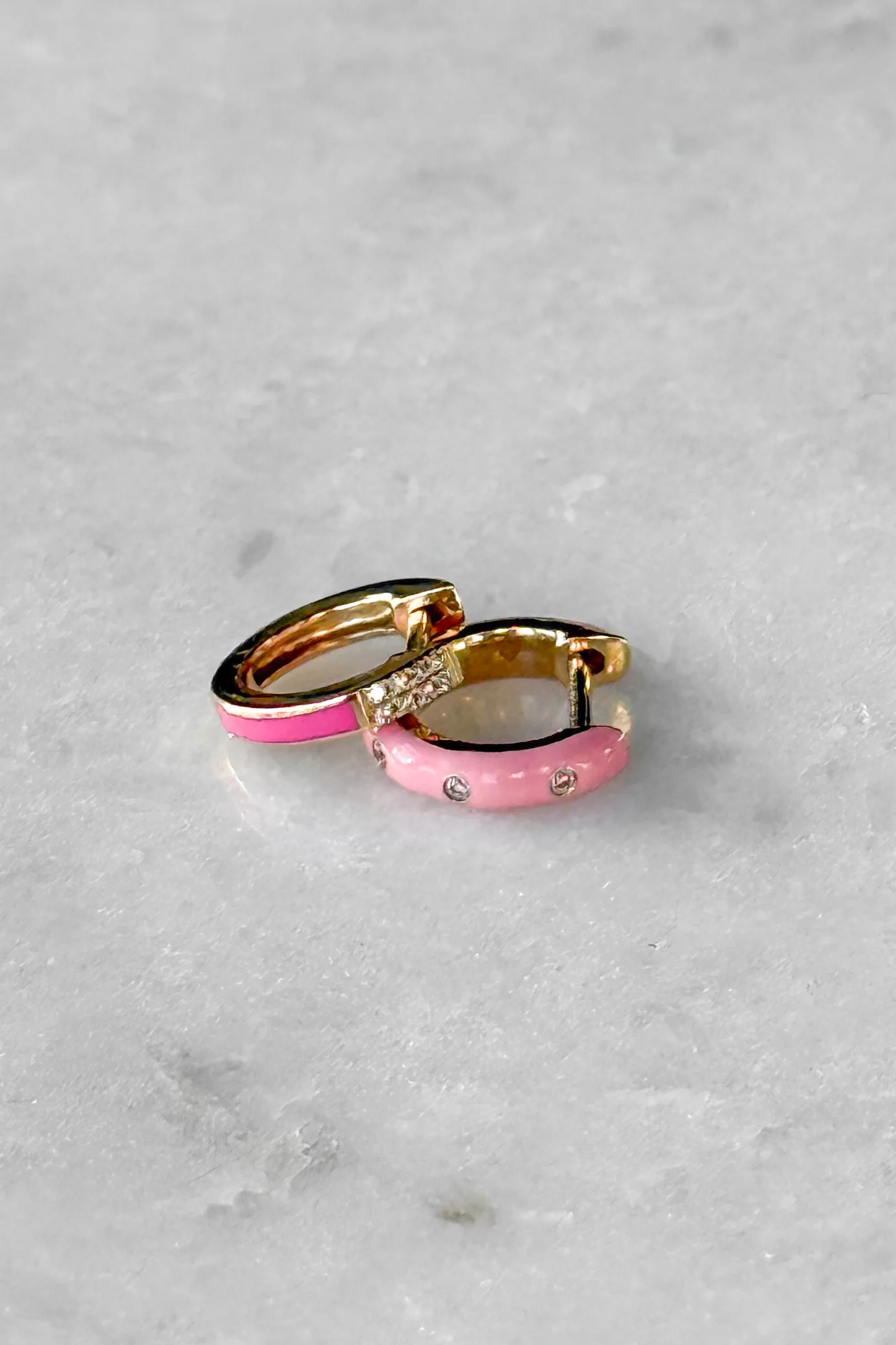 Pink Enamel Diamond Huggie Hoop Earring - Image 8