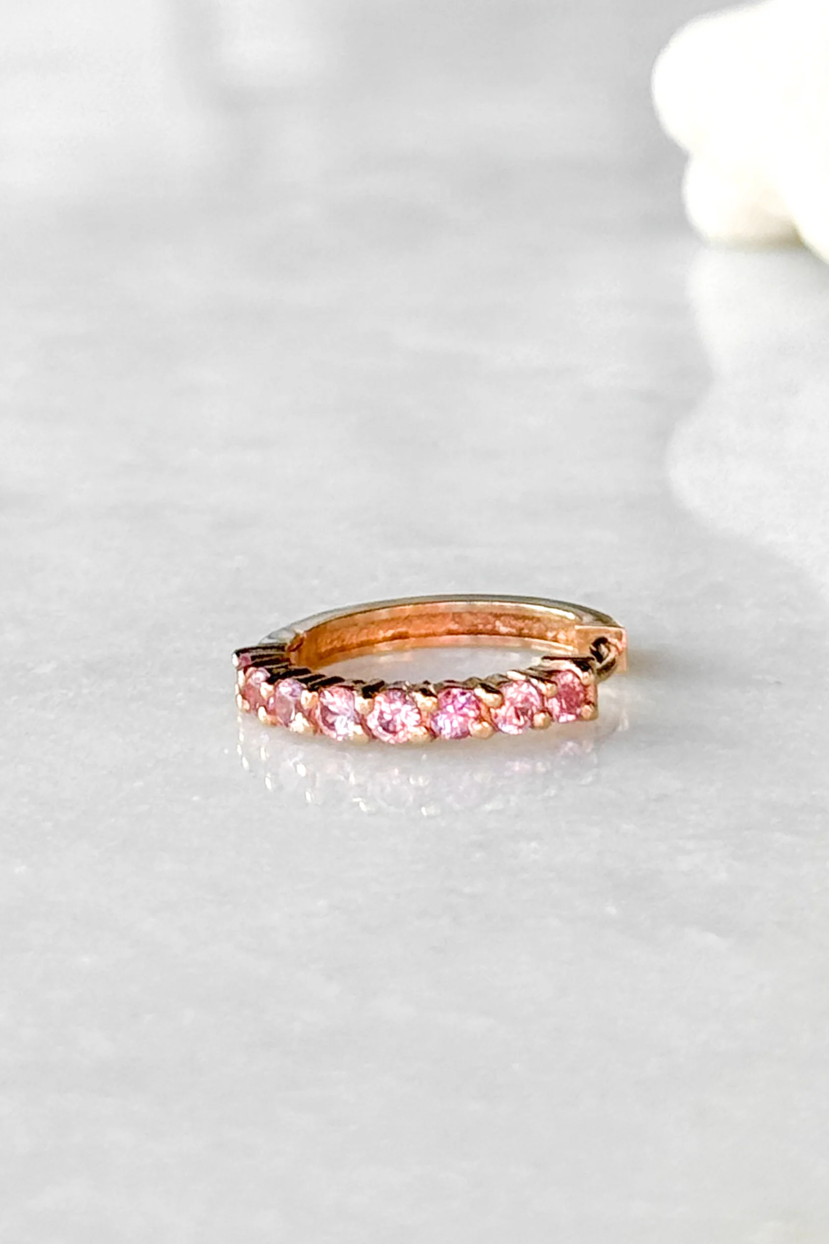 Pink Sapphire Huggie Hoop Earring - Image 3