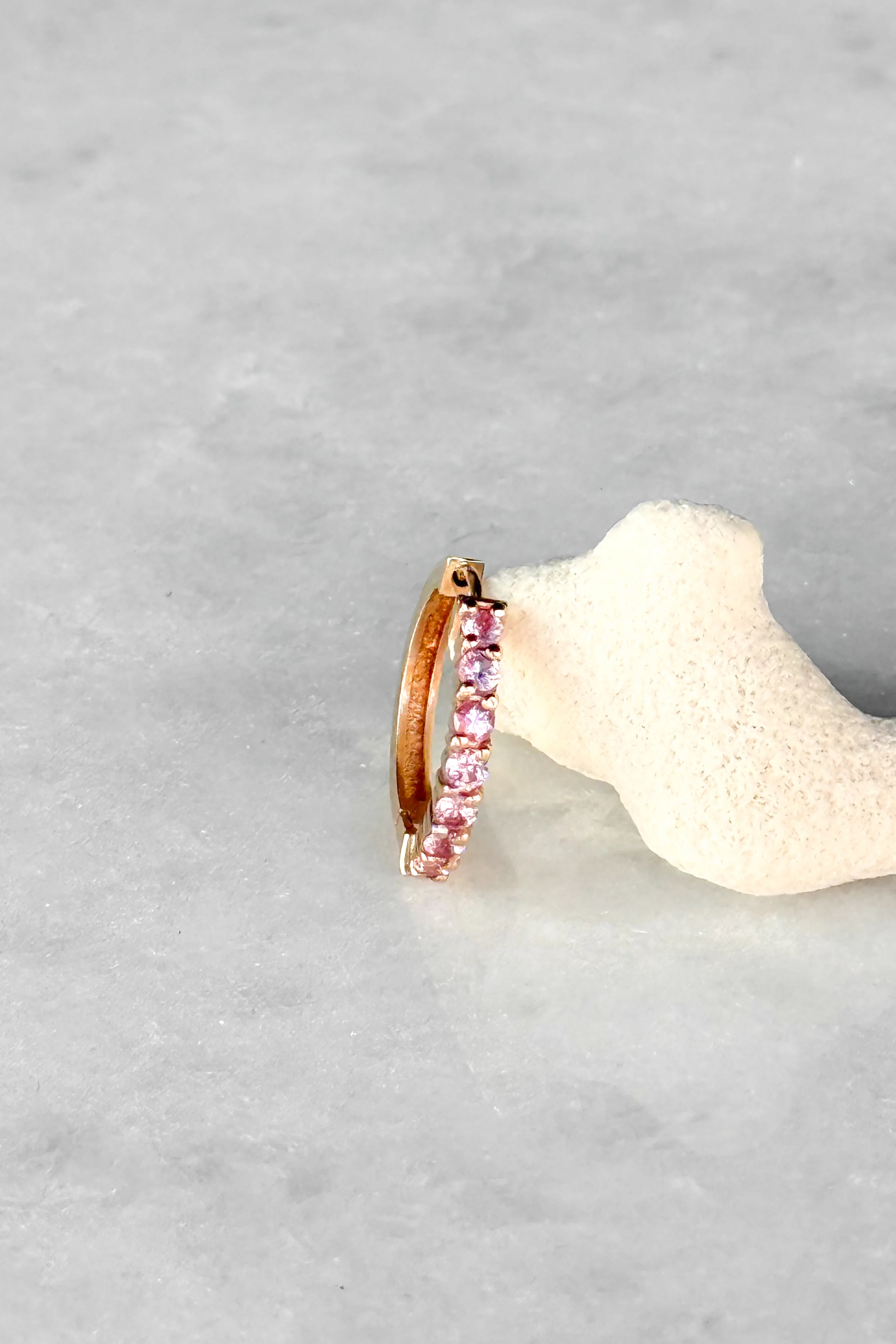 Pink Sapphire Huggie Hoop Earring - Image 6