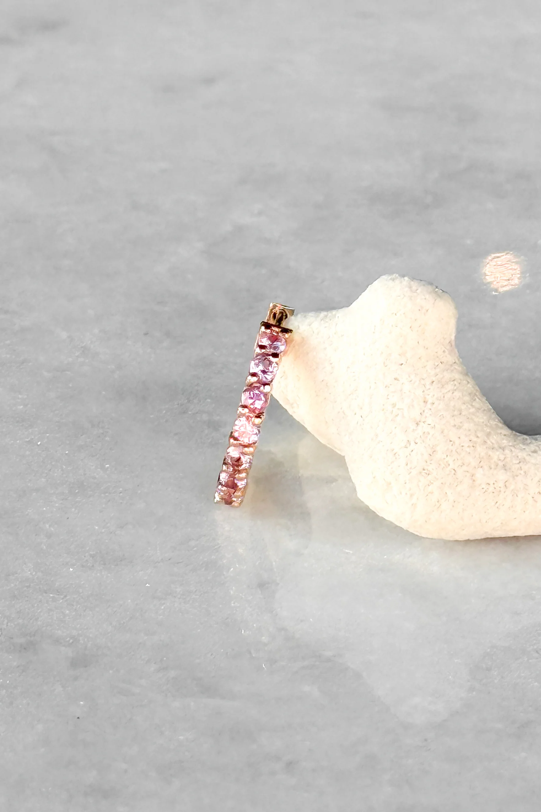 Pink Sapphire Huggie Hoop Earring - Image 7
