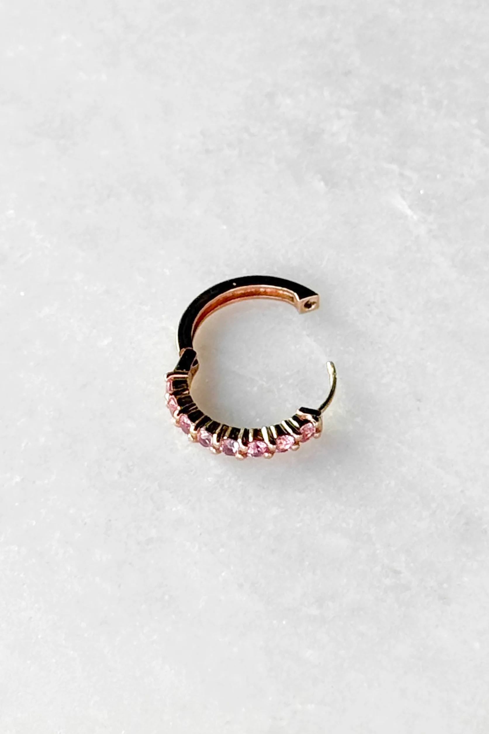 Pink Sapphire Huggie Hoop Earring - Image 9