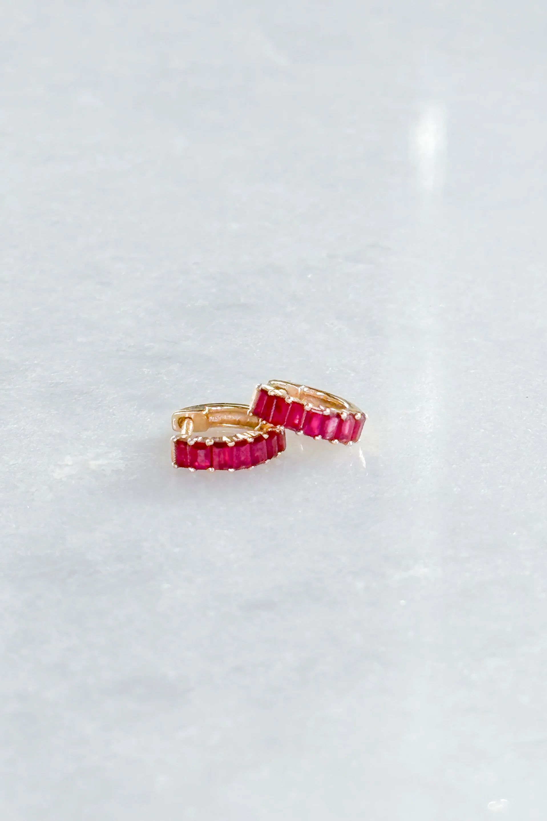 Ruby Baguette-Cut Huggie Hoop Earring - Image 3