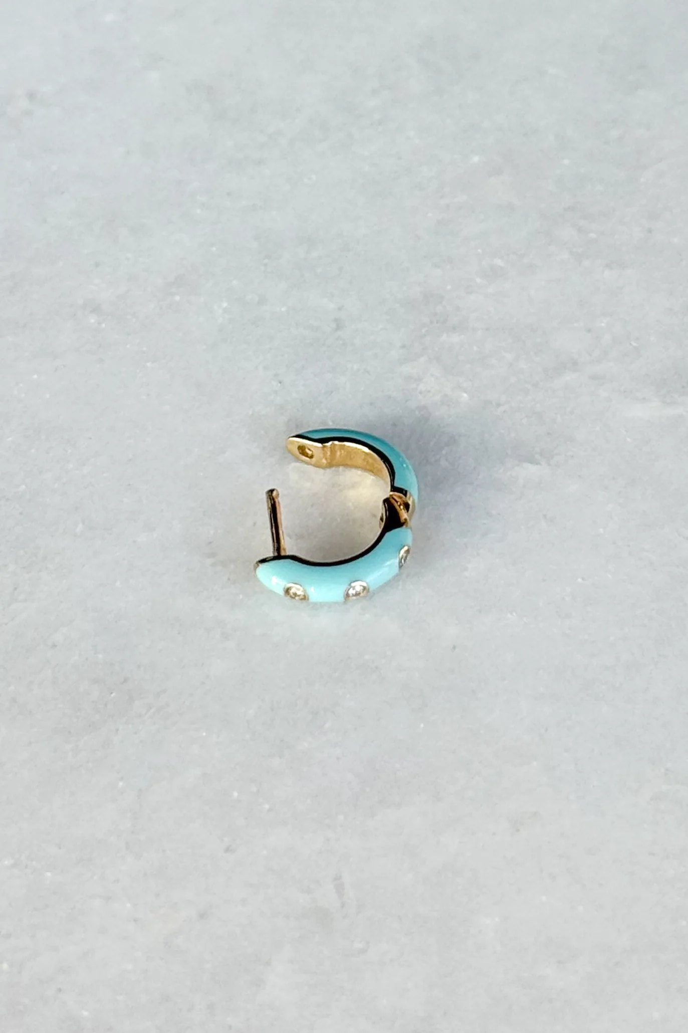 Triple Diamond & Turquoise Enamel Huggie Hoop Earring - Image 3