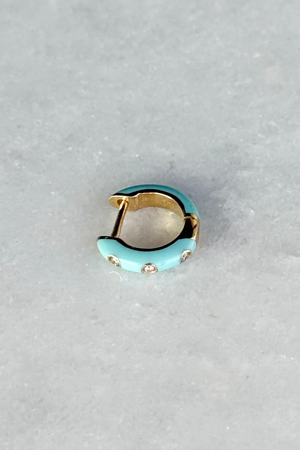 Triple Diamond & Turquoise Enamel Huggie Hoop Earring - Image 4